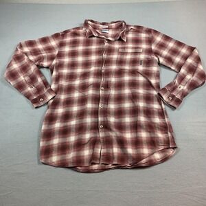 Columbia Shirt Mens 2XL Tall Red White Plaid Flannel Button Down Regular Fit